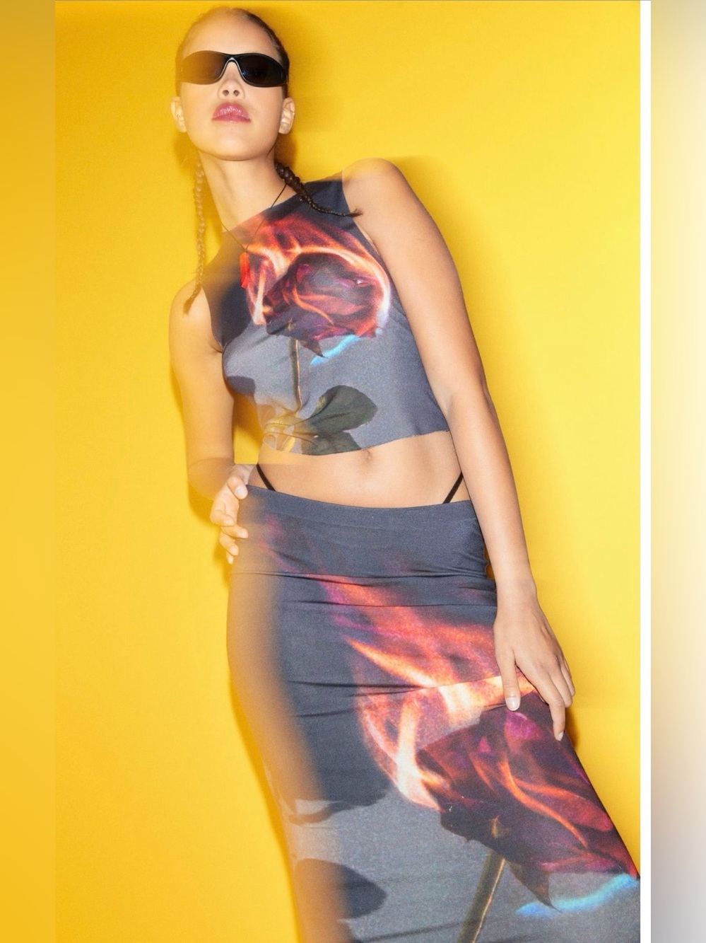 Flaming Rose Cropped Top by Jaded London